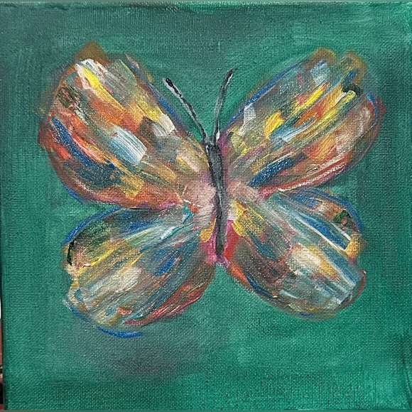 Handmade Other - Vibrant Multicolor Butterfly Canvas Painting